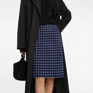 Ralph Lauren Women's Plaid Midi Skirt Cotton Blend Vintage Blue Size Large 14